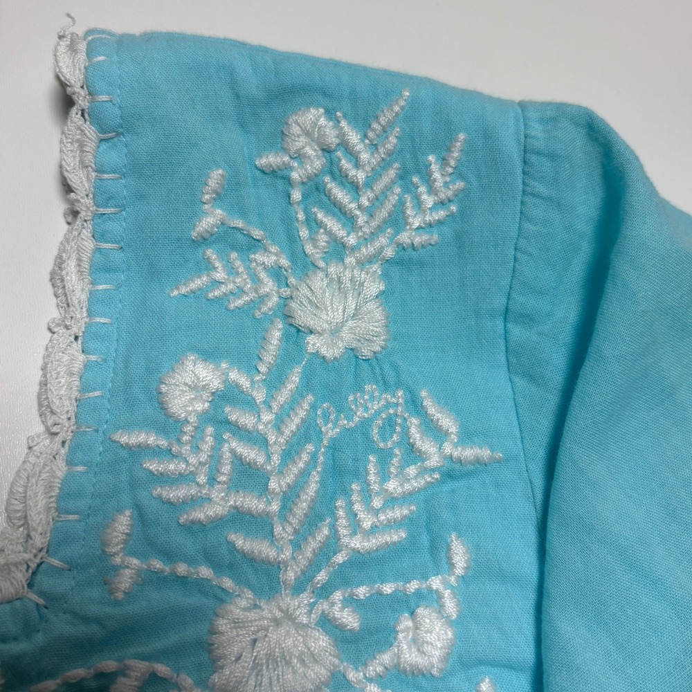 Lilly Pulitzer Tamryn Top Blue Ibiza Women's L Embroidered Cotton Blouse New - Picture 5 of 9